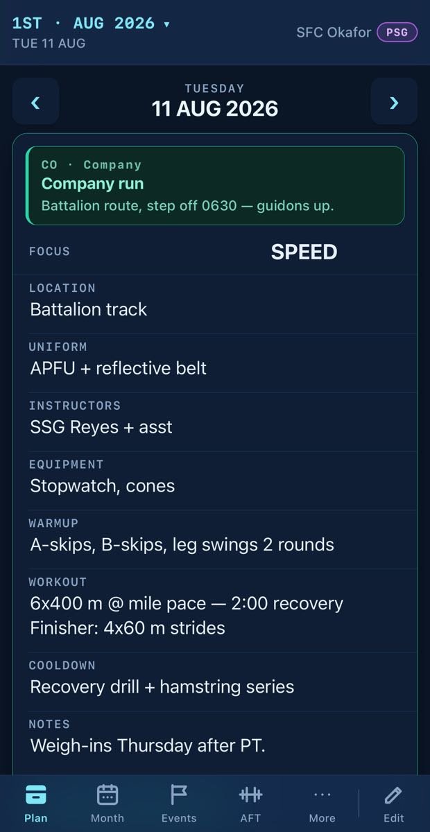 One day of the PT plan at a time on a phone